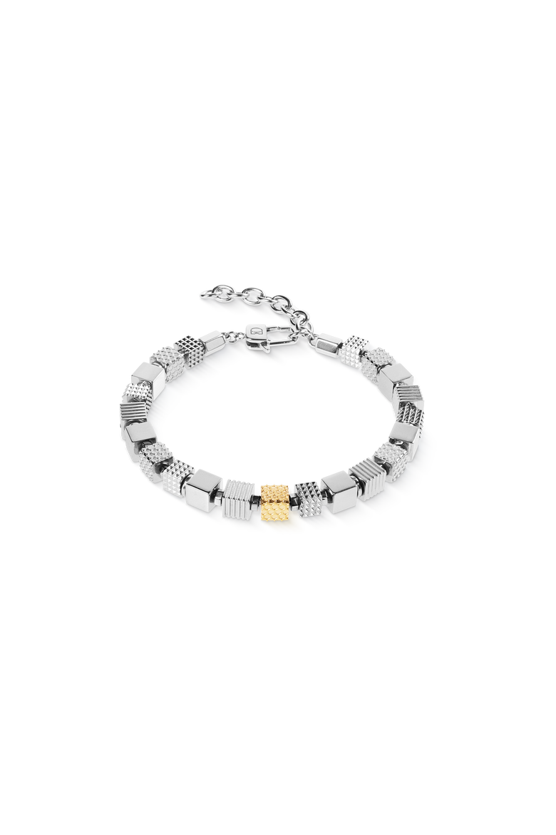 Stainless Steel Cubes Bracelet With Graphic Relief And Stainless Steel Gold, Main, color, Silver