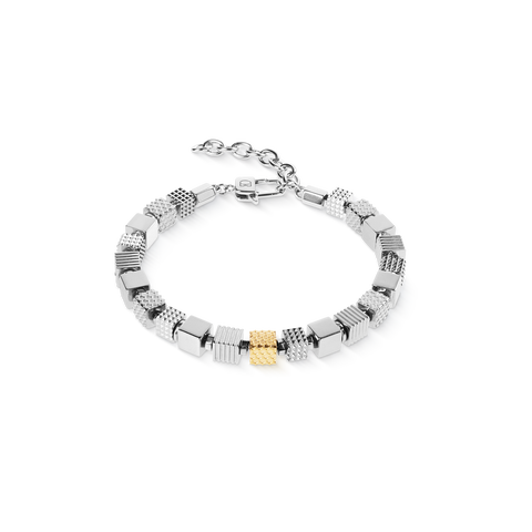 Stainless Steel Cubes Bracelet With Graphic Relief And Stainless Steel Gold
