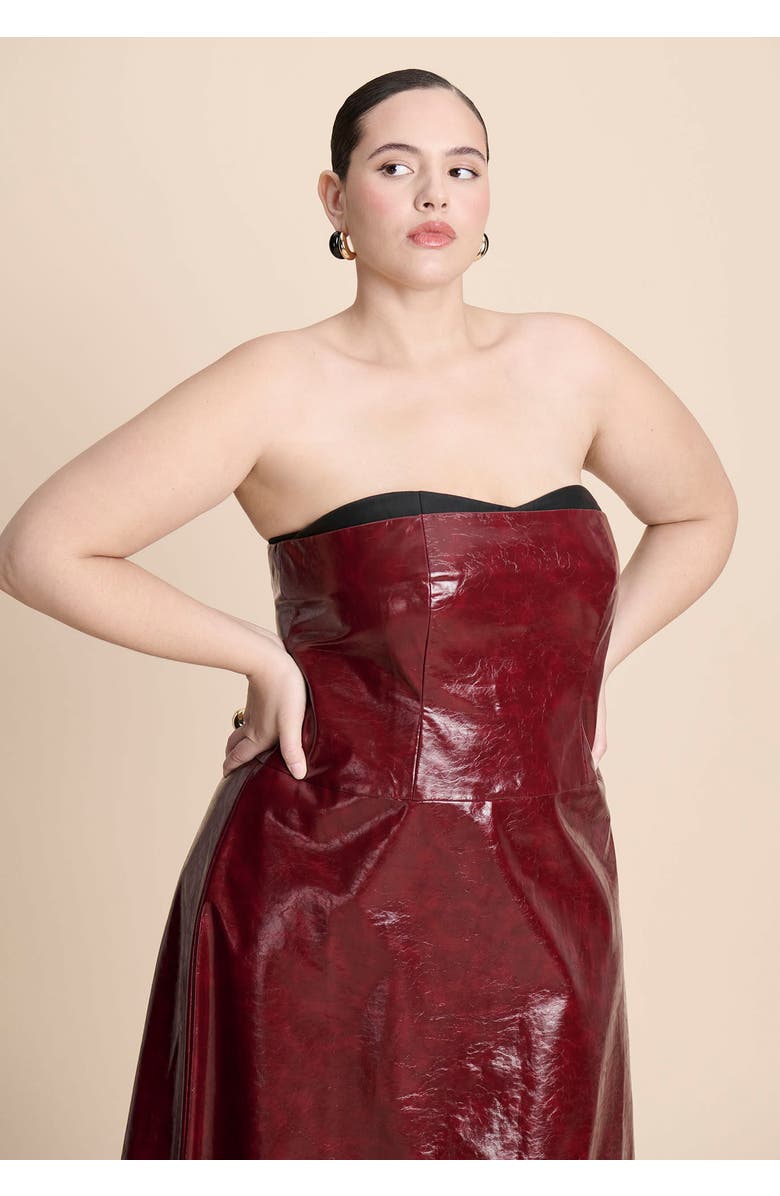 ELOQUII Textured Faux Leather Dress With Cup Detail, Alternate, color, Pomegranate