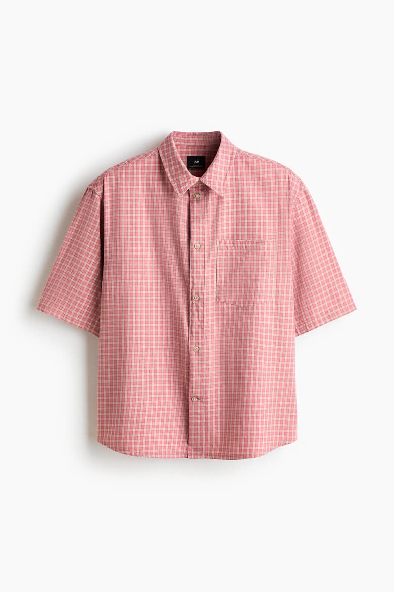 Relaxed Fit Short-sleeved Cotton Shirt, Alternate, color, Pink/checked