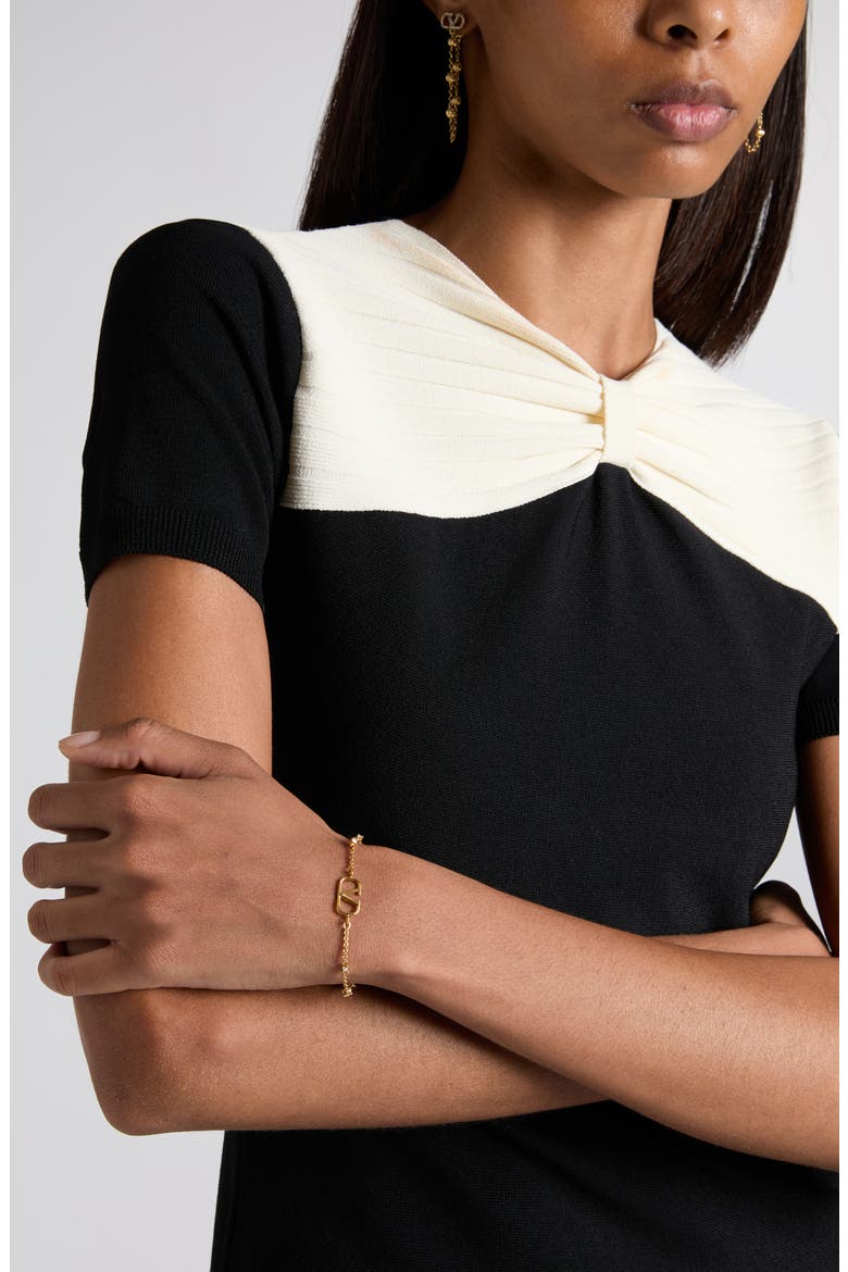 Bow Detail Knit A-Line Sweater Dress, Alternate, color, BLACK/ IVORY