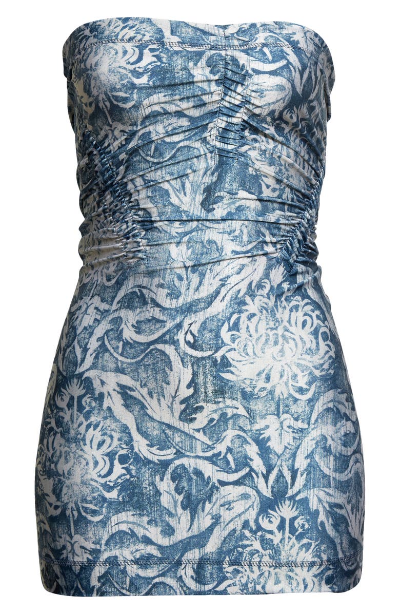 Knwls Skinn Print Ruched Strapless Minidress, Alternate, color, 