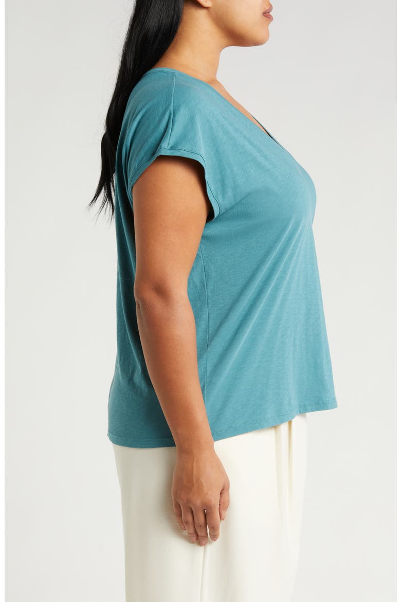 V-Neck Pima Cotton Slub T-Shirt, Alternate, color, TEAL HYDRO