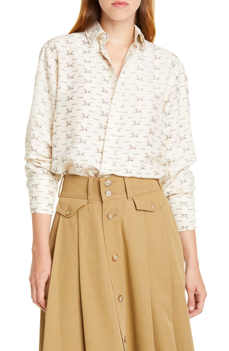 Polo Ralph Lauren Horse Print Silk Shirt, Main, color,