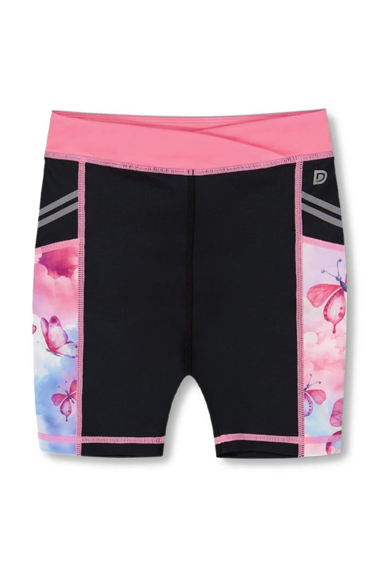 Little Girl's Printed Athletic Biker Short Black, Pink And Multicolored Butterflies, Main, color, Black Pink And Multicolored