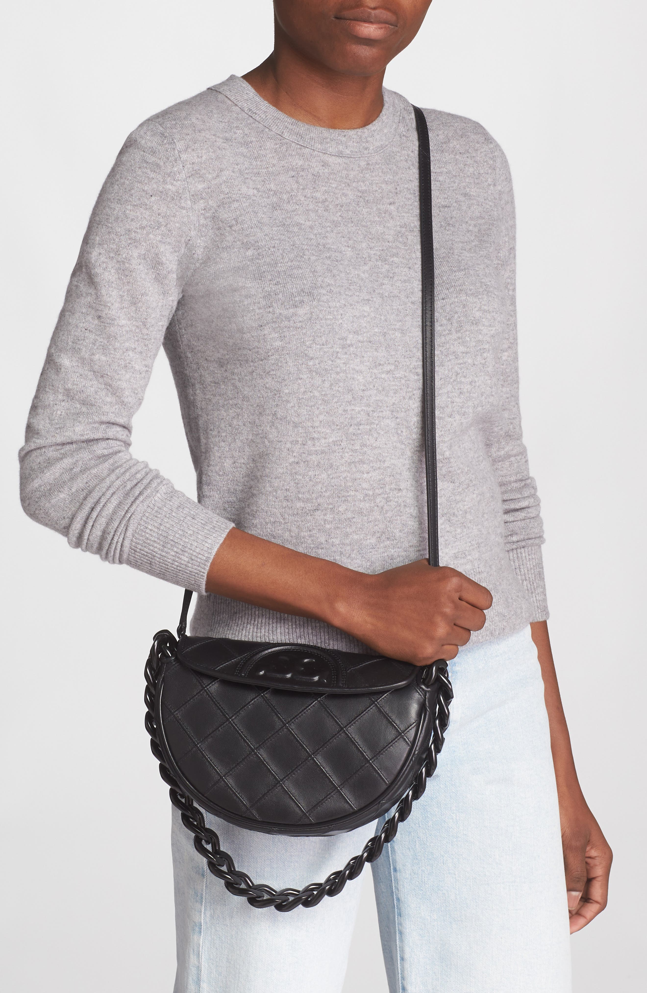 Tory Burch Mini Fleming Soft Crescent Shoulder Bag, Alternate, color, 