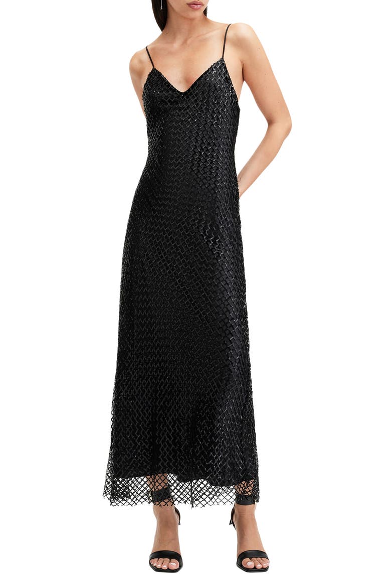 Chantelle Sequin Slipdress, Main, color, BLACK