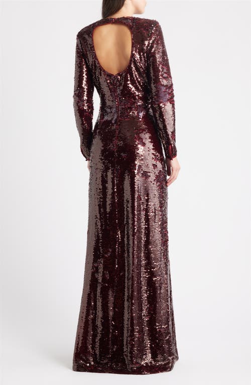 Likely Reese Sequin Long Sleeve Gown In Brown