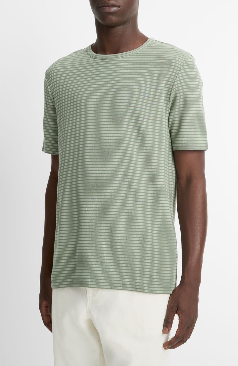 Vince Stripe Pima Cotton Piqué T-Shirt, Alternate, color, Broad Leaf/ Light Agave