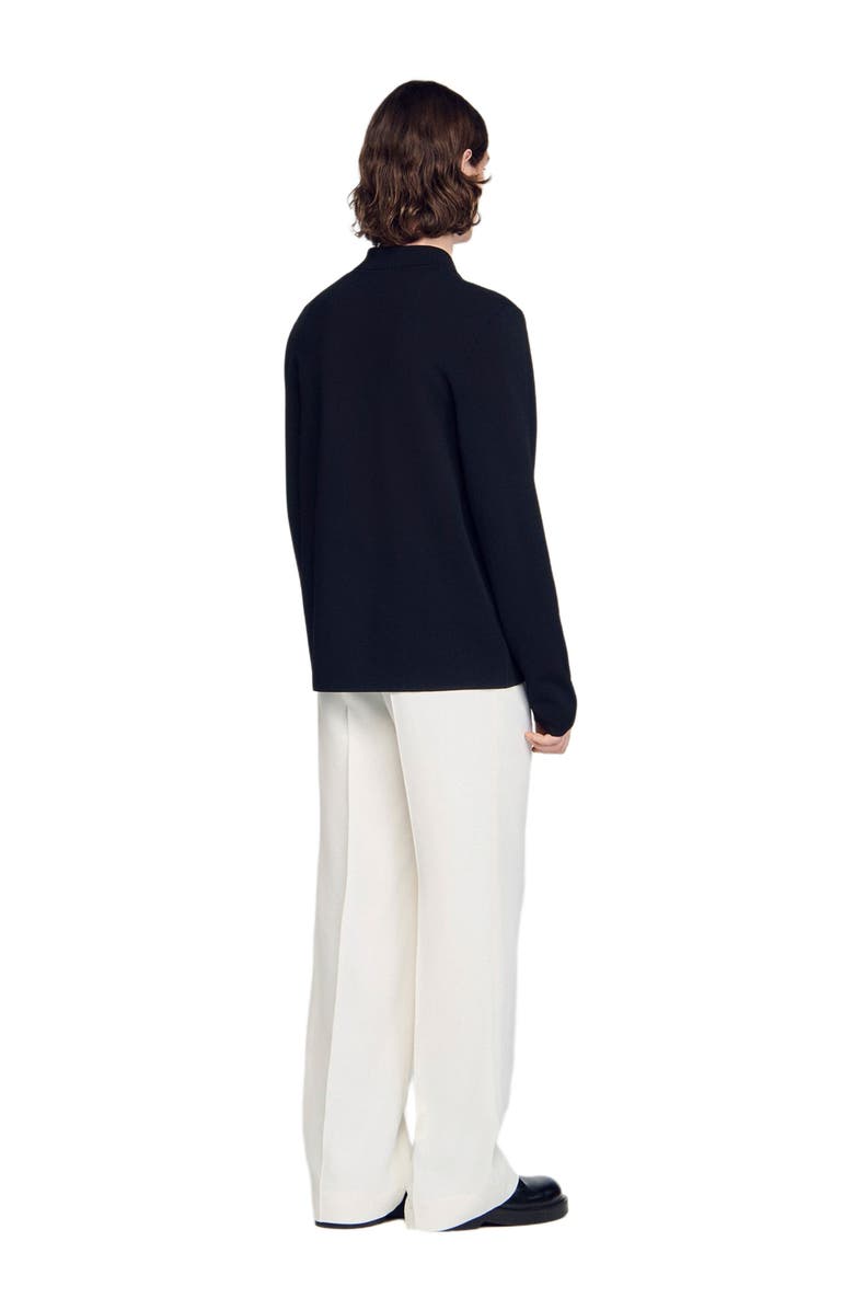 SANDRO Zipped viscose knit cardigan, Alternate, color, Black