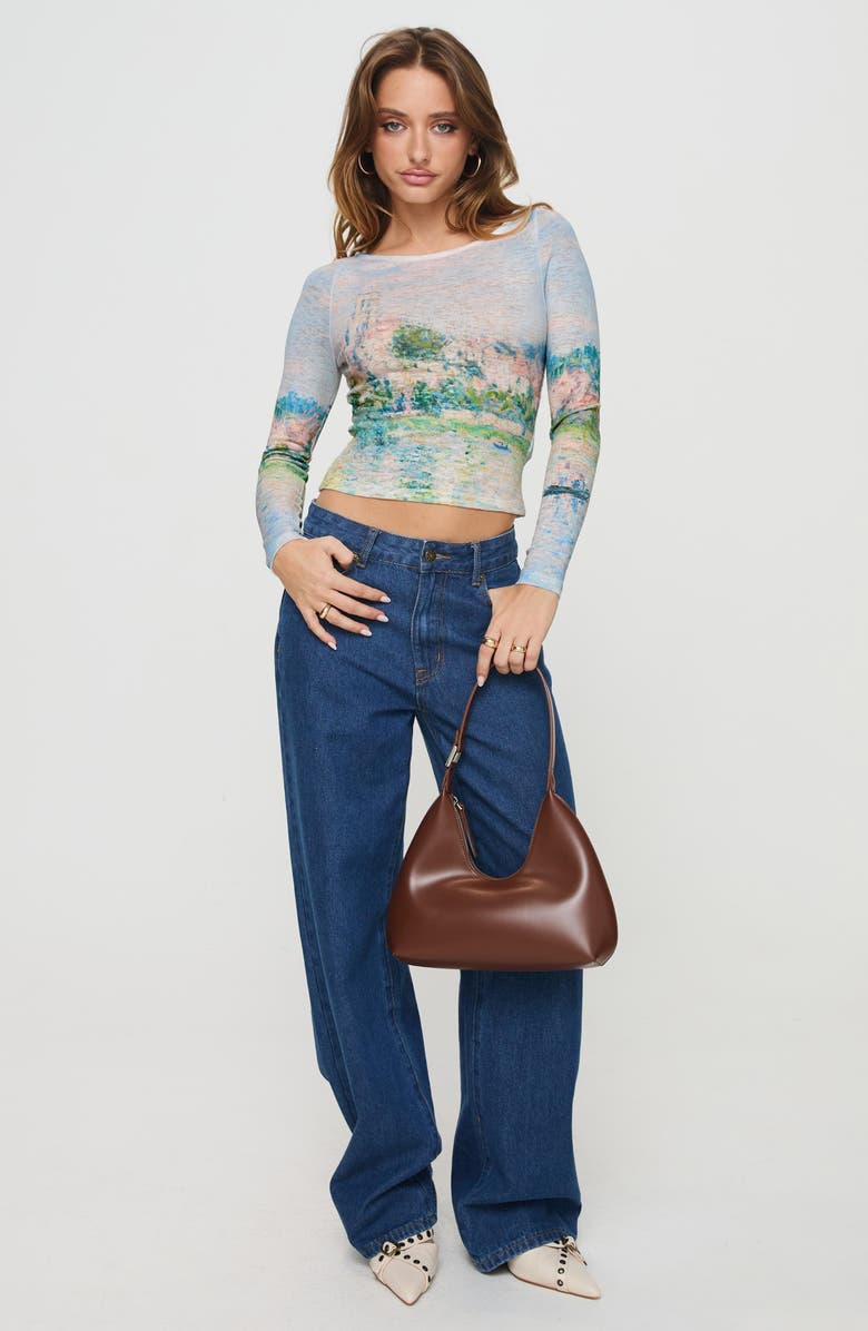 Princess Polly Castle on the Hill Long Sleeve Crop T-Shirt, Alternate, color, Blue Multi