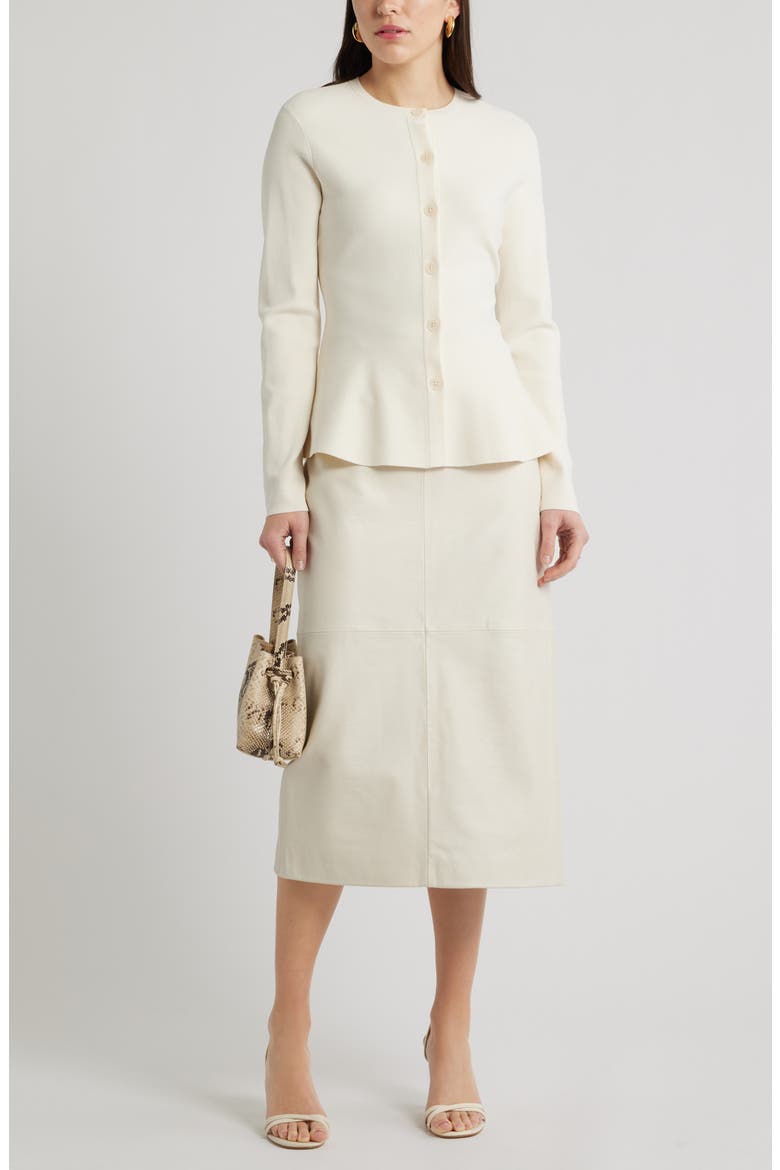 Croc Embossed Leather Pencil Midi Skirt, Alternate, color, IVORY TOFU