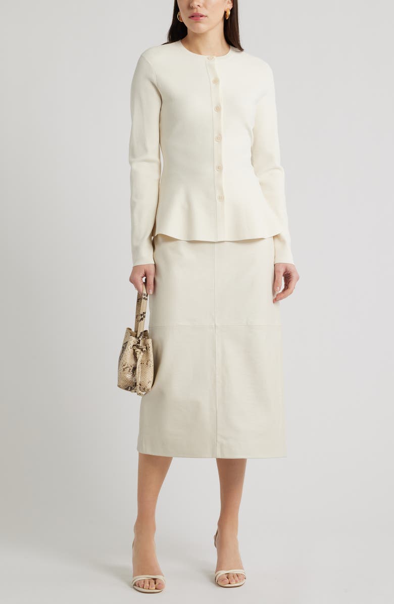 Nordstrom Croc Embossed Leather Pencil Midi Skirt, Alternate, color, Ivory Tofu