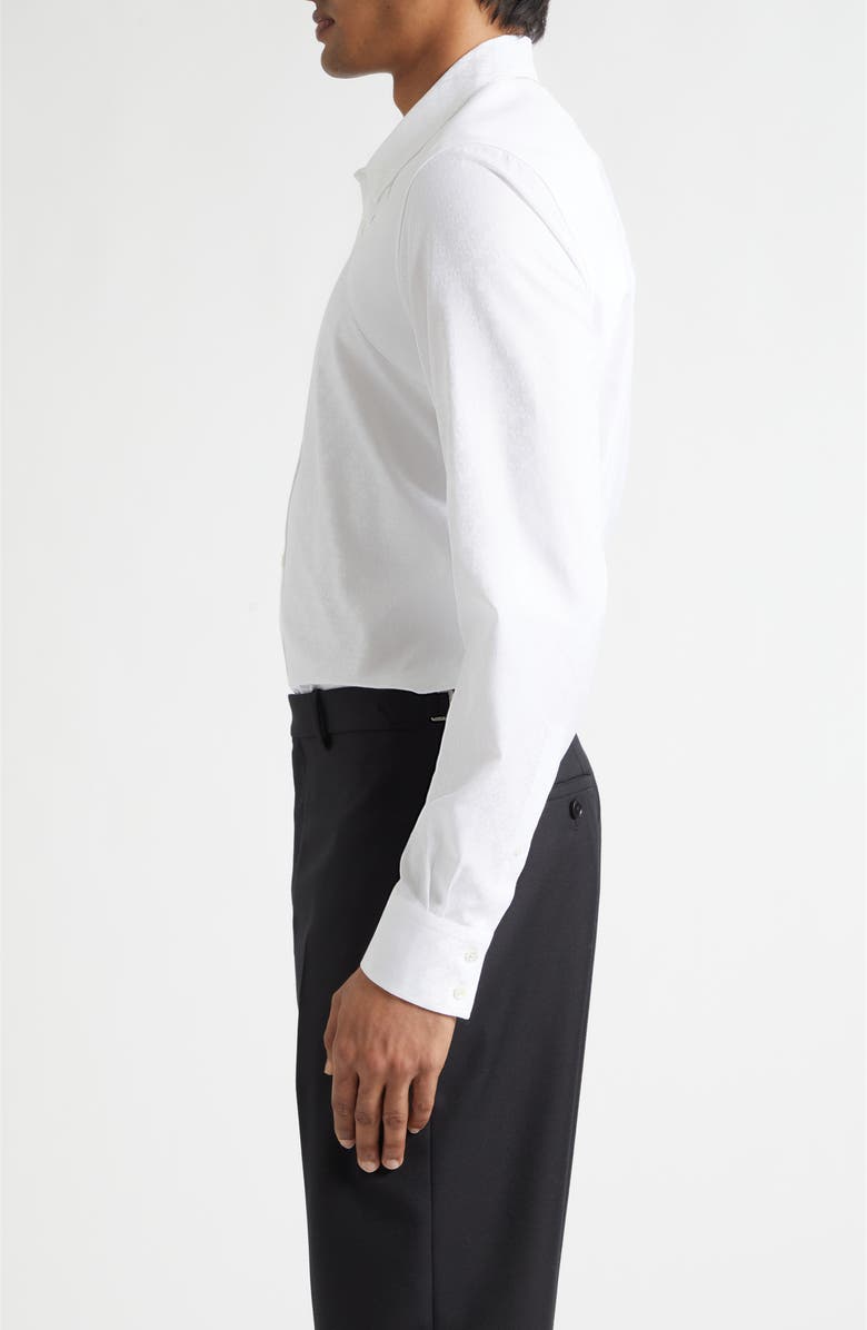 McQueen Harness Strap Skull Print Cotton Poplin & Piqué Button-Up Shirt, Alternate, color, White