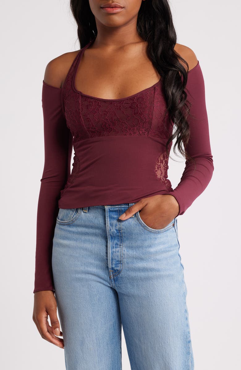 Mistress Rocks Long Sleeve Halter Lace Top, Main, color,