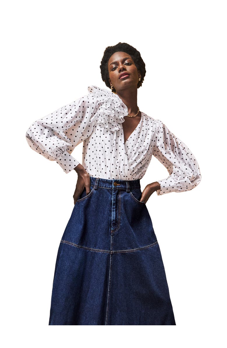 Ro&Zo Mini Spot Frill Detail Bodysuit, Main, color, White