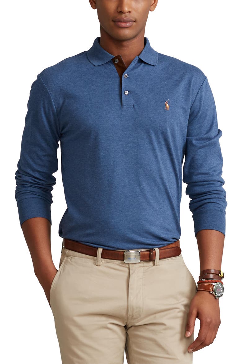 Long Sleeve Pima Cotton Polo, Main, color, BLUE HTR