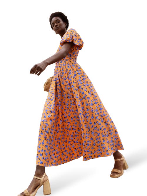 Ro&zo Womens Orange Floral-print Puff-sleeve Woven Maxi Dress In Red