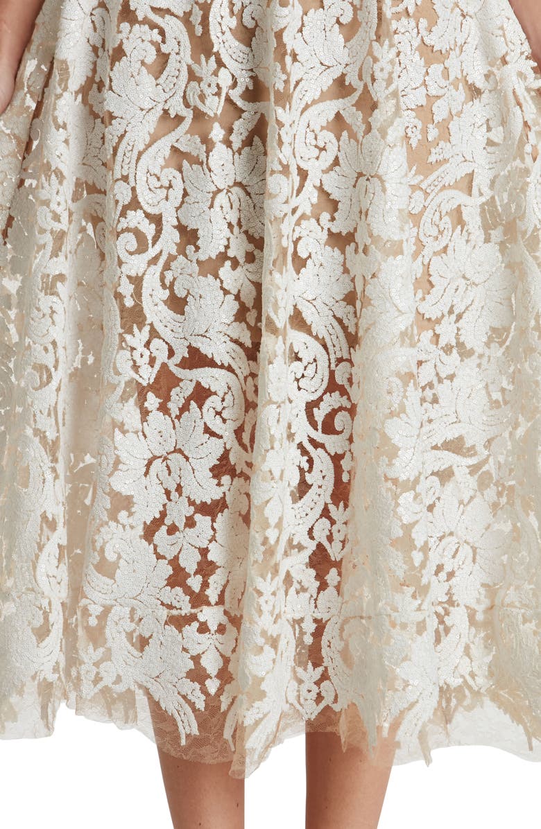 Dress the Population Blair Embellished Fit & Flare Cocktail Dress, Alternate, color, White/ Nude