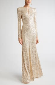 ST. JOHN Long Sleeve Sequin Stretch Knit Gown