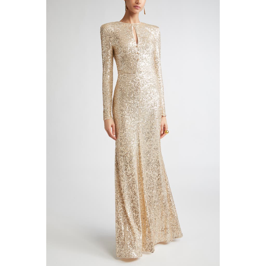 St John St. John Long Sleeve Sequin Stretch Knit Gown In Neutral