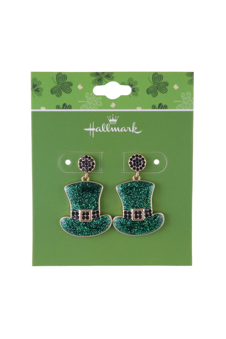 Glitter Top Hat Earrings, Alternate, color, Green