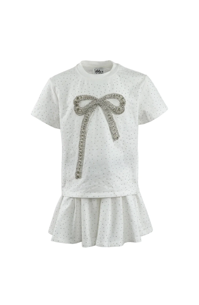 Lola + The Boys Crystal Bow Short Set, Main, color, White