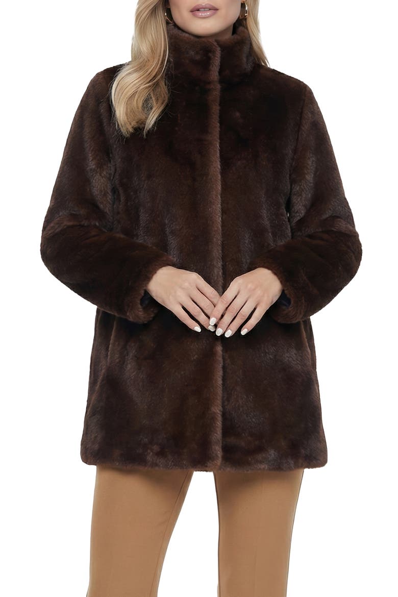 Fur-Free Mink (Faux Fur) Reversible Jacket with Stand Collar, Alternate, color, DARK BROWN/BROWN
