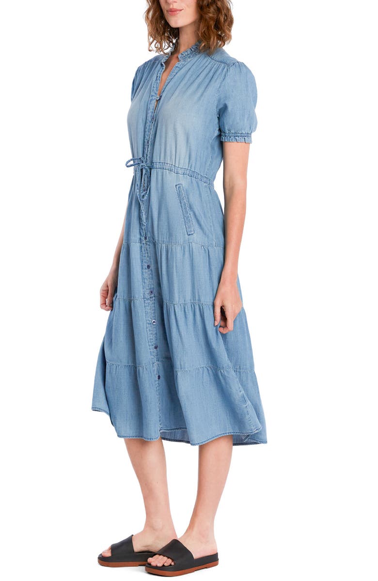 Billy T Tie Waist Tiered Chambray Midi Dress, Alternate, color, Denim