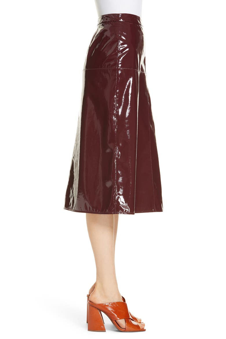 Patent Leather Midi Skirt, Alternate, color, BURGUNDY LONDON