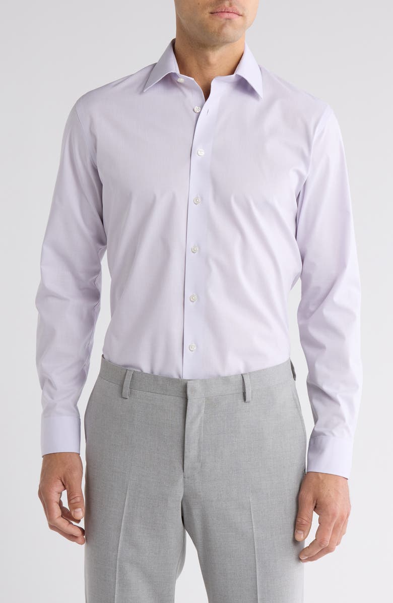 NORDSTROM RACK Trim Fit Micro Gingham Cotton Blend Dress Shirt, Main, color, Purple Micro Gingham