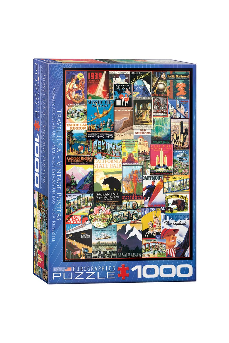 Travel USA Vintage Posters 1000 Piece Puzzle, Main, color, Multicolored