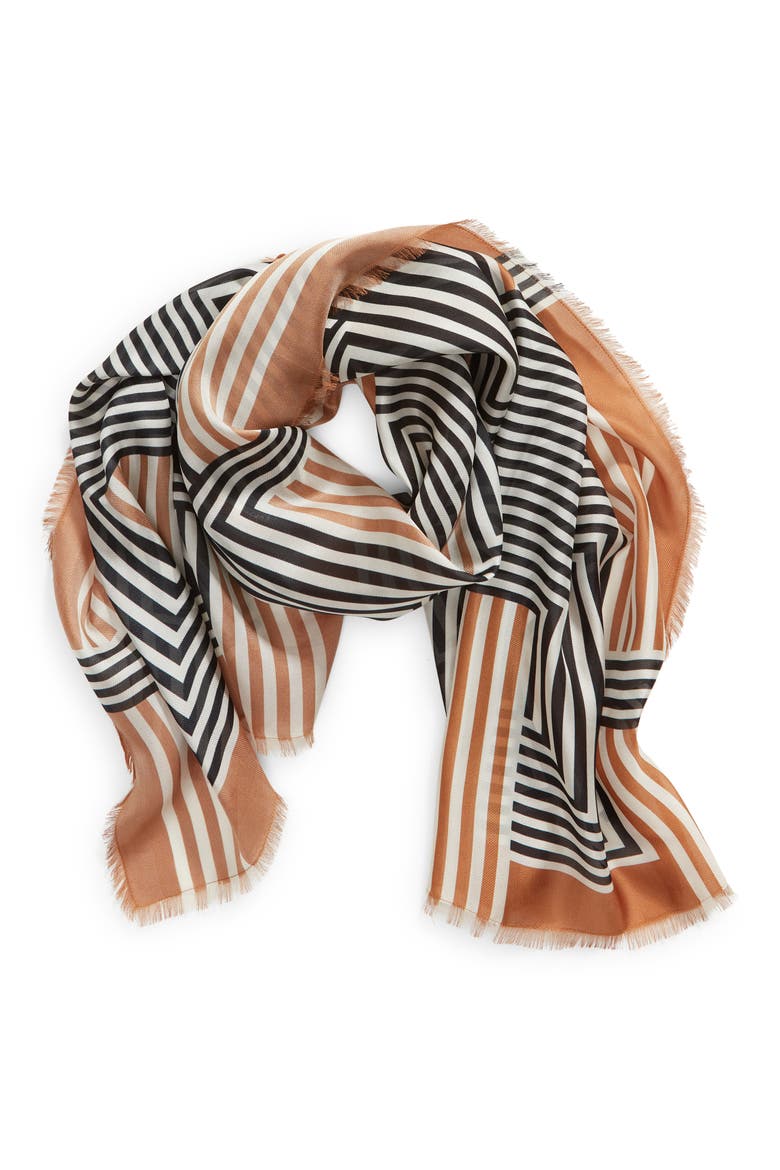 Fringe Herringbone Silk Scarf, Alternate, color, RUST STRIPE MIX