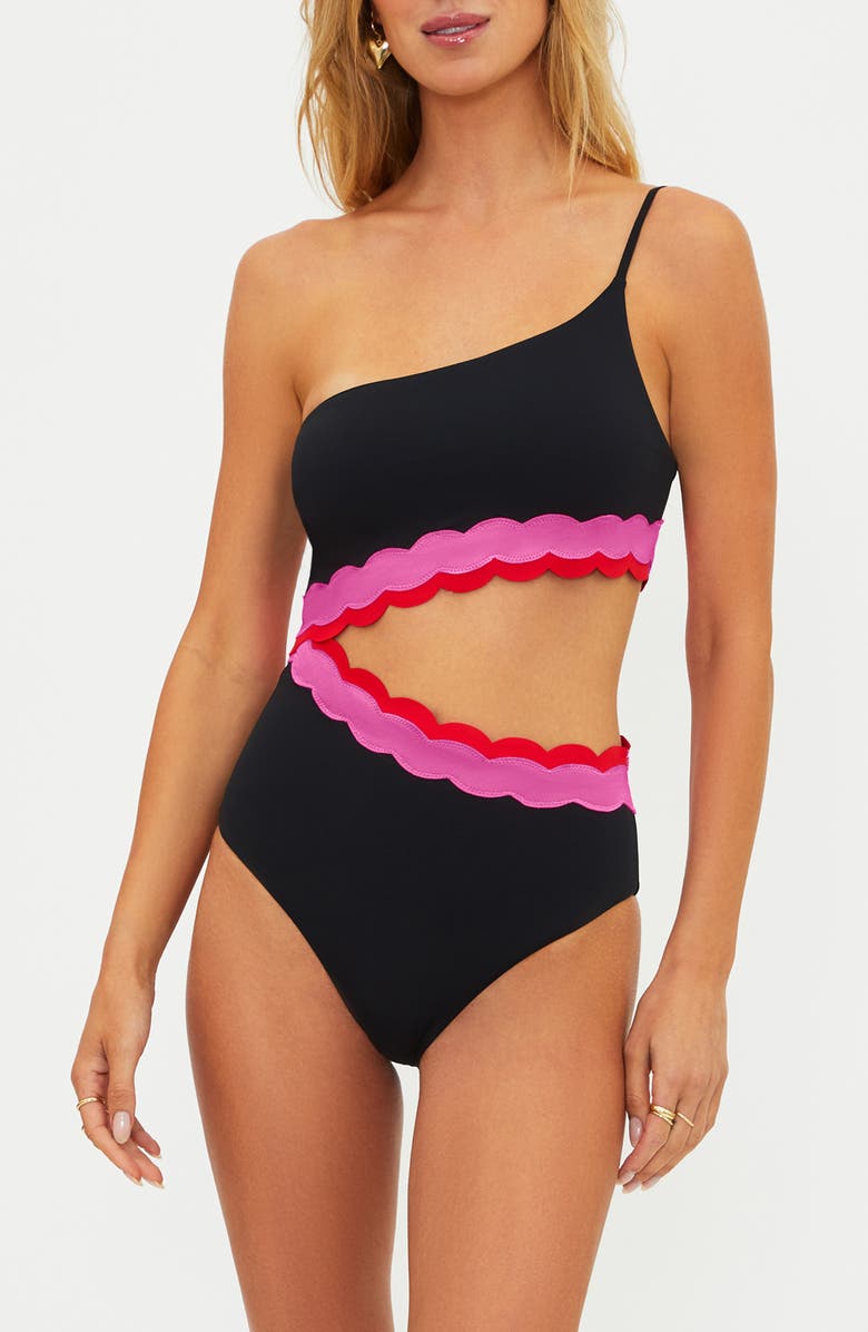 Beach Riot Liora Scallop Cutout One-Piece Swimsuit, Main, color, Electric Wave