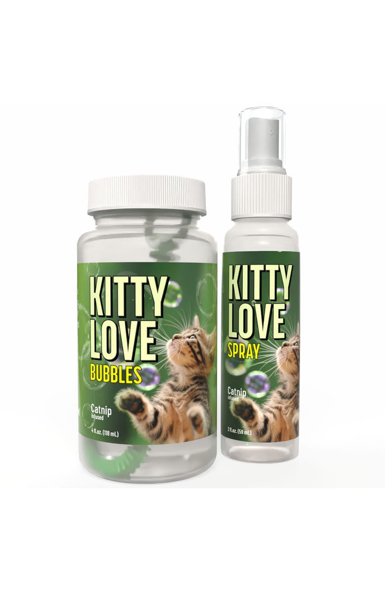 Atomic Bubbles Kitty Love Play and Spray Duo, Catnip 4oz Bottle, 2oz Spray, Main, color, Green