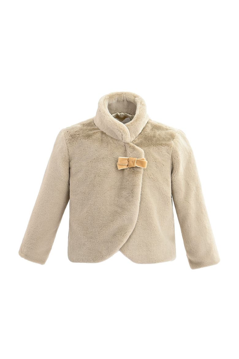Bow Collar Plush Coat, Main, color, Beige