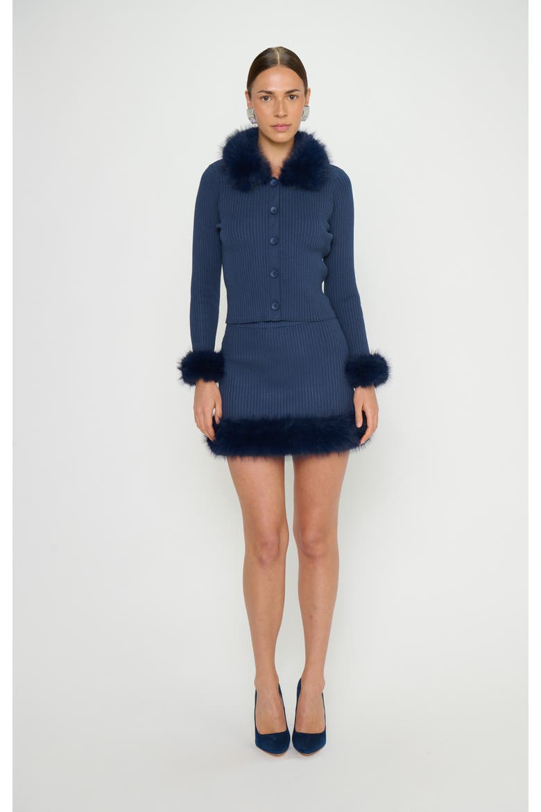 Fran Mini Skirt, Main, color, Navy Knit with Faux Fur