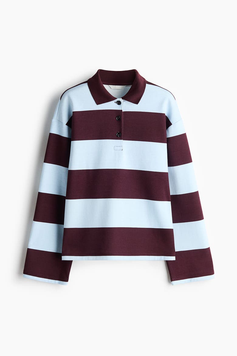Cotton-blend Polo Shirt, Alternate, color, Light blue/burgundy striped