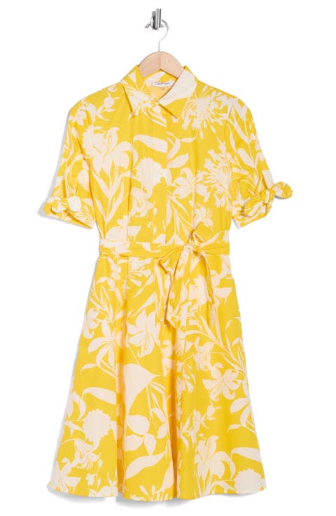 Floral Tie Sleeve Cotton Shirtdress