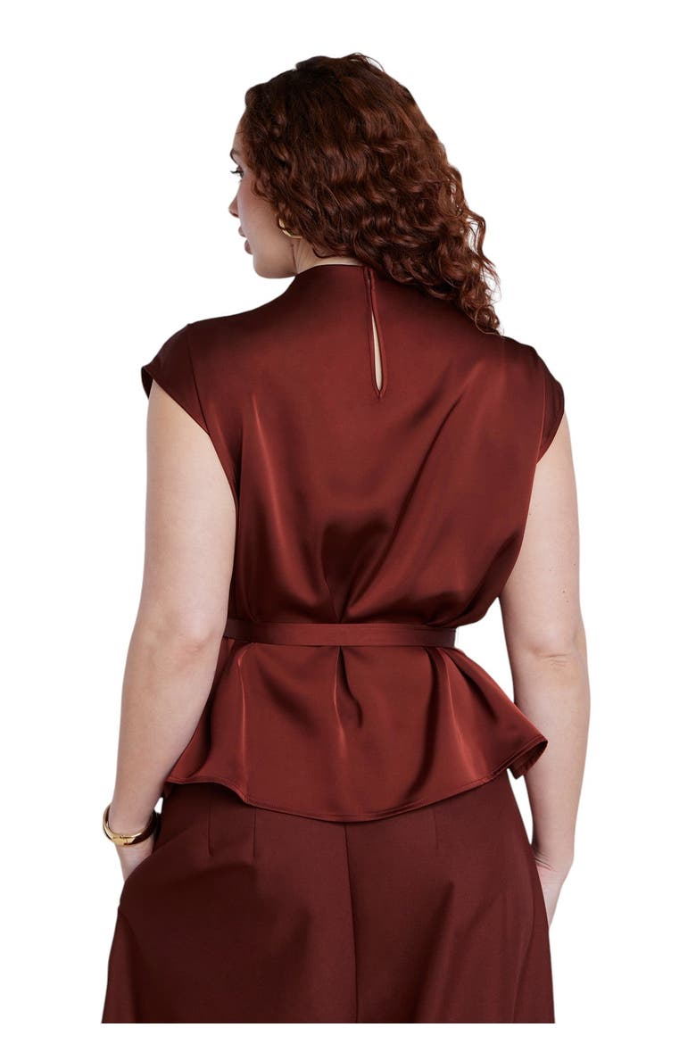 Satin Cowl Neck Belted Top (plus), Alternate, color, FIRED BRICK