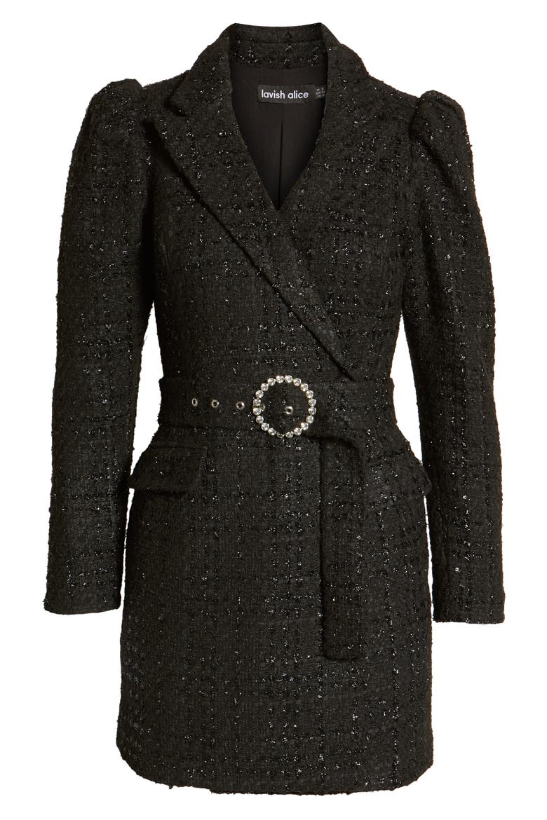 Puff Long Sleeve Bouclé Blazer Dress, Alternate, color, BLACK