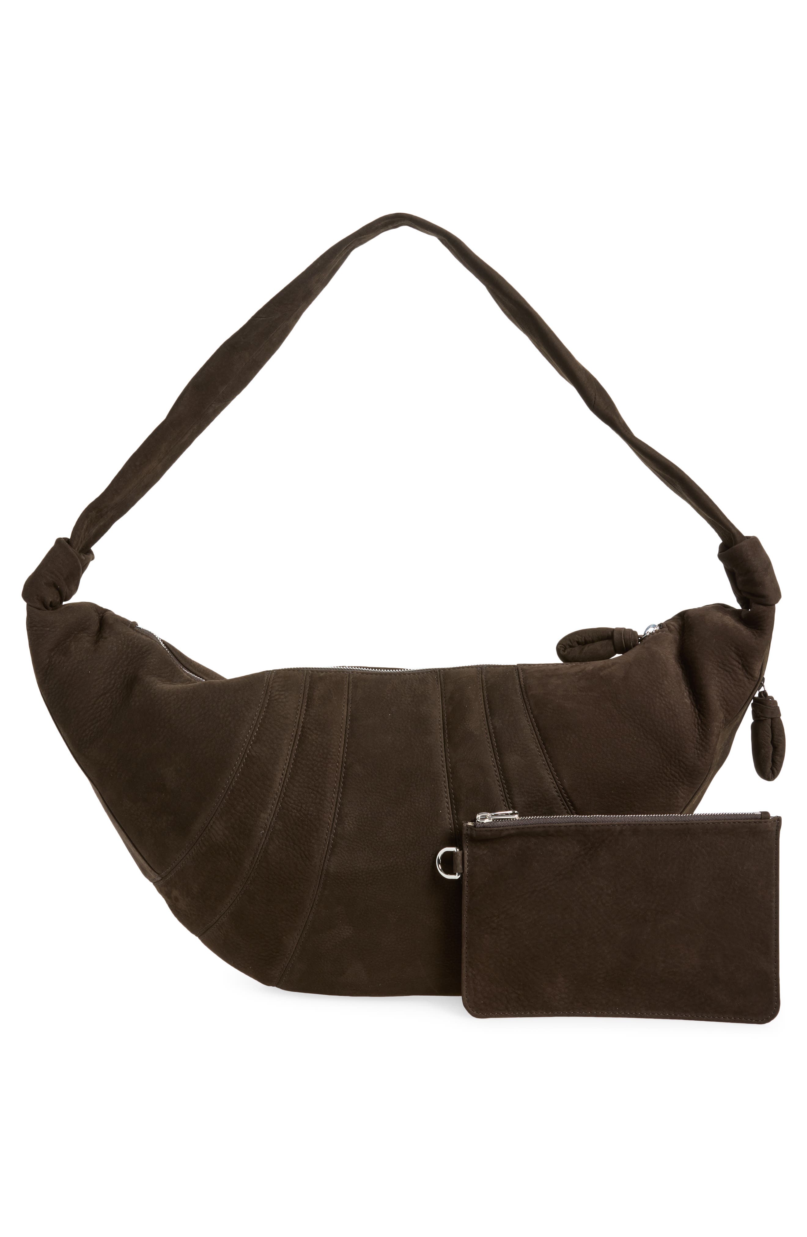 Large Croissant Nubuck Leather Bag, Alternate, color, EBONY BROWN