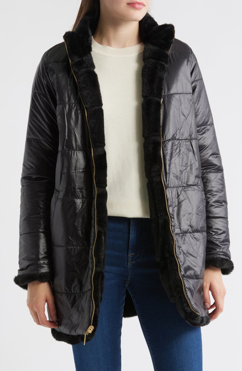 Via Spiga Wavy Reversible Faux Fur Quilted Coat, Alternate, color,