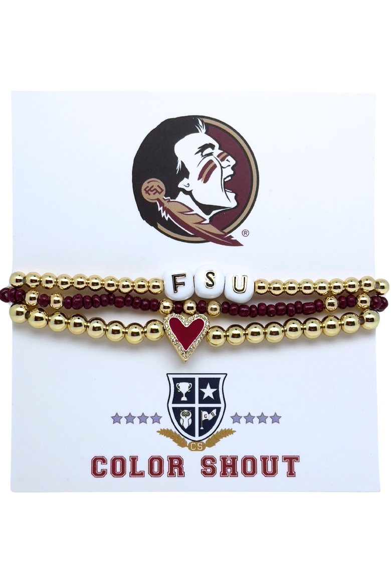 Florida State Love My College Bracelet Stack, Main, color, Yellow Gold