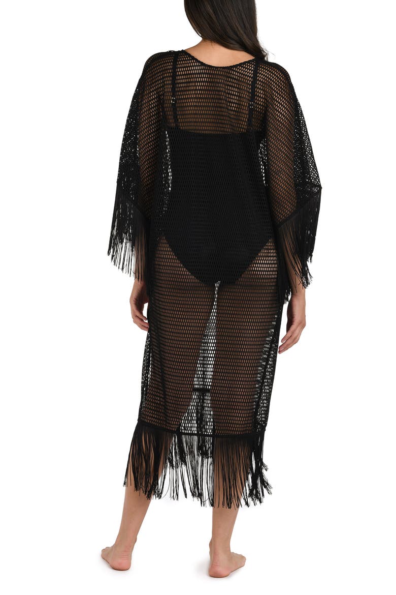 Fringe Open Stitch Caftan, Alternate, color, BLACK