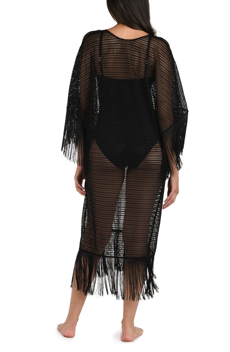 La Blanca Fringe Open Stitch Caftan, Alternate, color, Black
