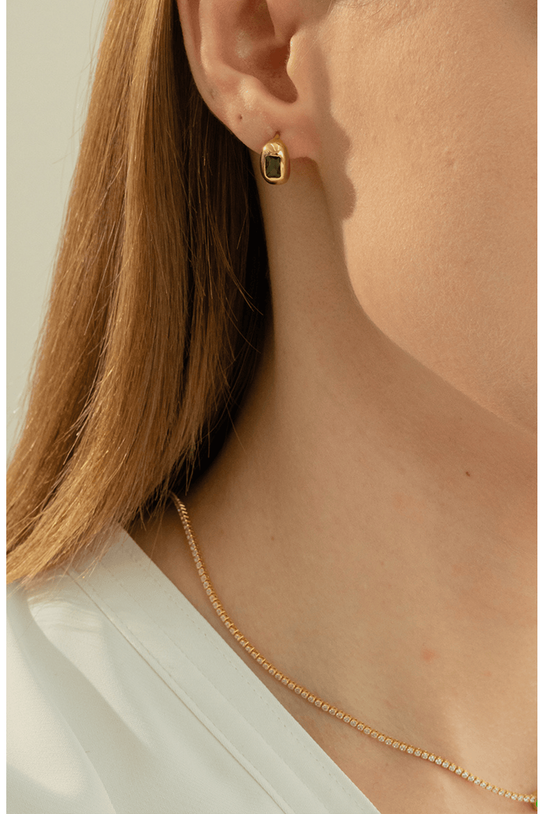 18k Gold Plated Sterling Silver Emerald Rectangle Necklace & Huggies Set Gift Guide, Alternate, color, Gold