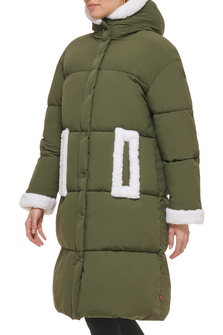 Faux Shearling Trim Puffer Parka, Alternate, color, ARMY GREEN