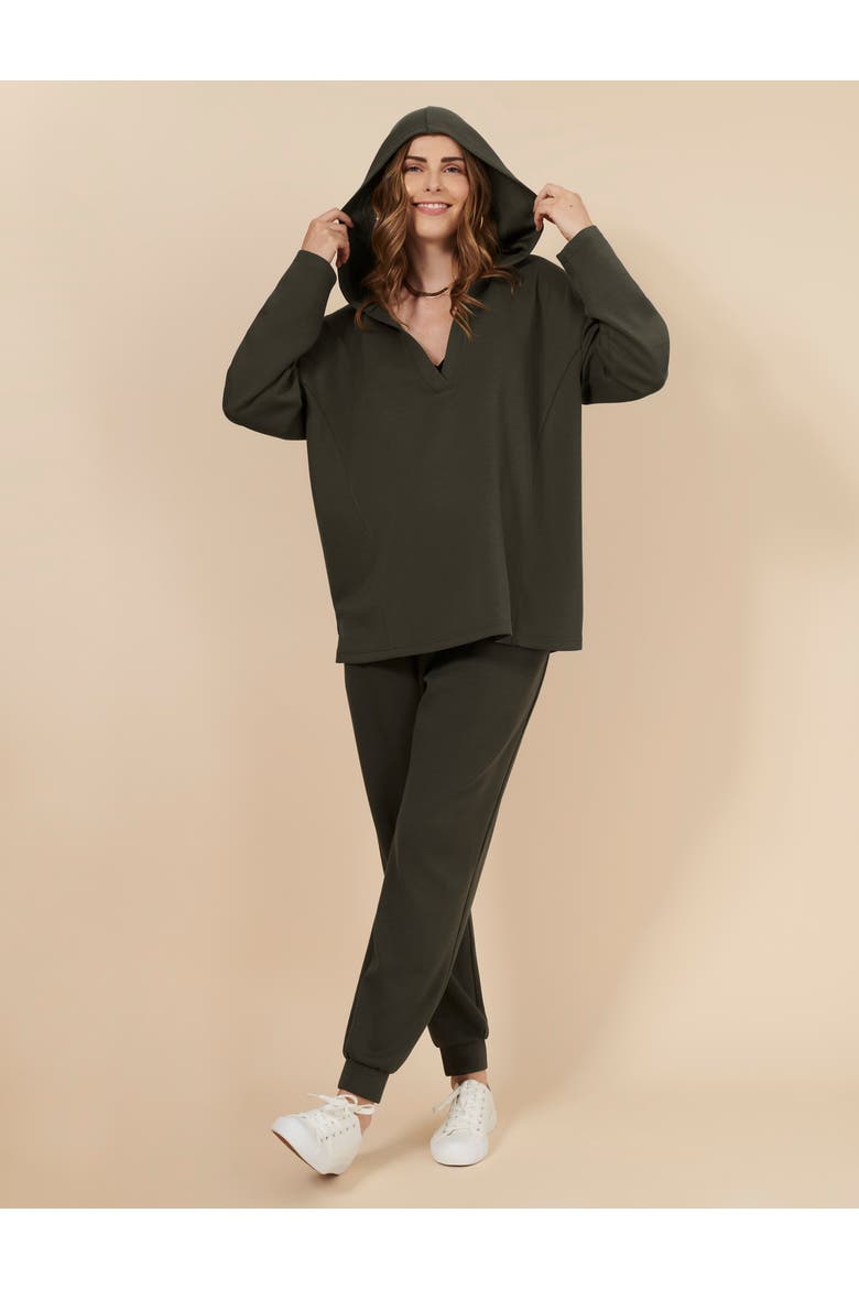 V-Neck Pullover Scuba Knit Hoodie, Alternate, color, Deep Depths