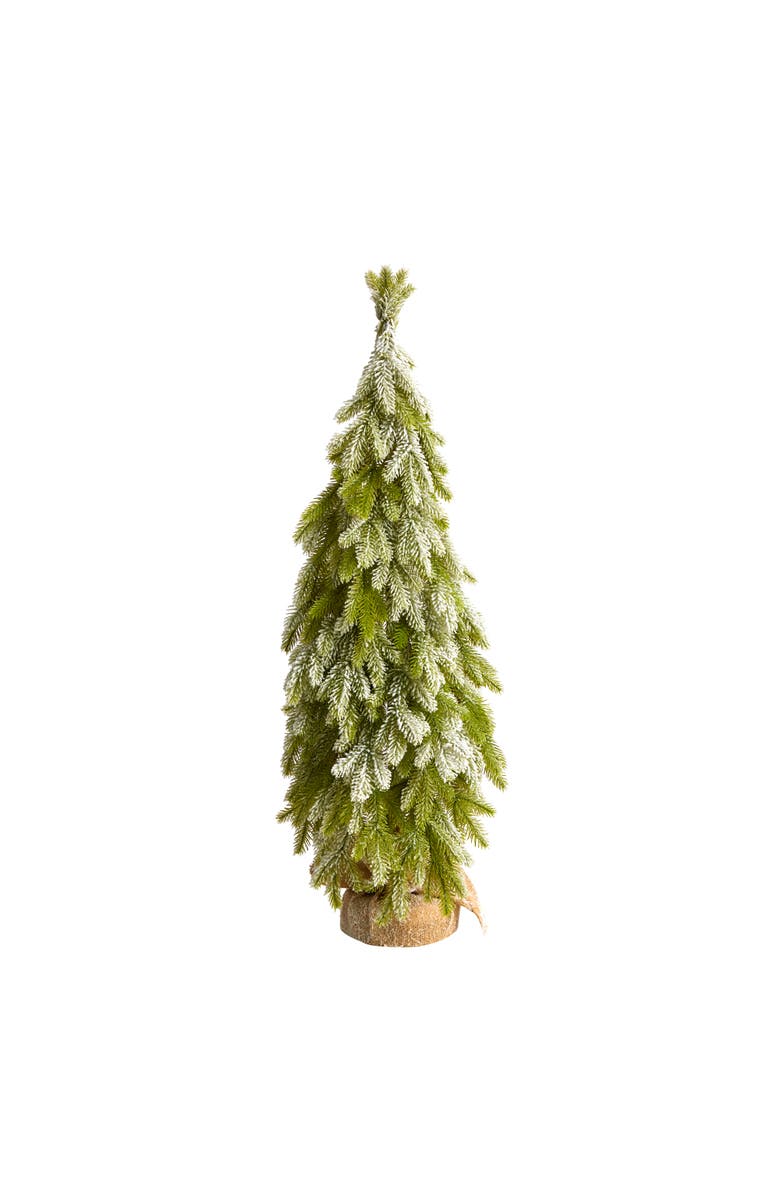NEARLY NATURAL 35-in Snow Flocked Down Swept Holiday Artificial Christmas Tree in Burlap Base, Main, color, Green